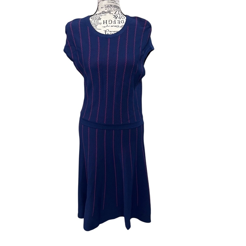 Eva Mendes for New York & Company Blue and Pink Striped Midi‎ Dress